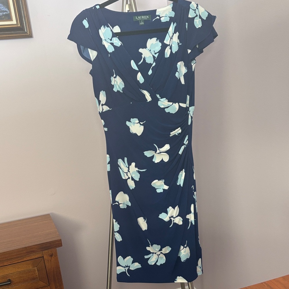 Ralph Lauren Navy and White Floral Midi Dress